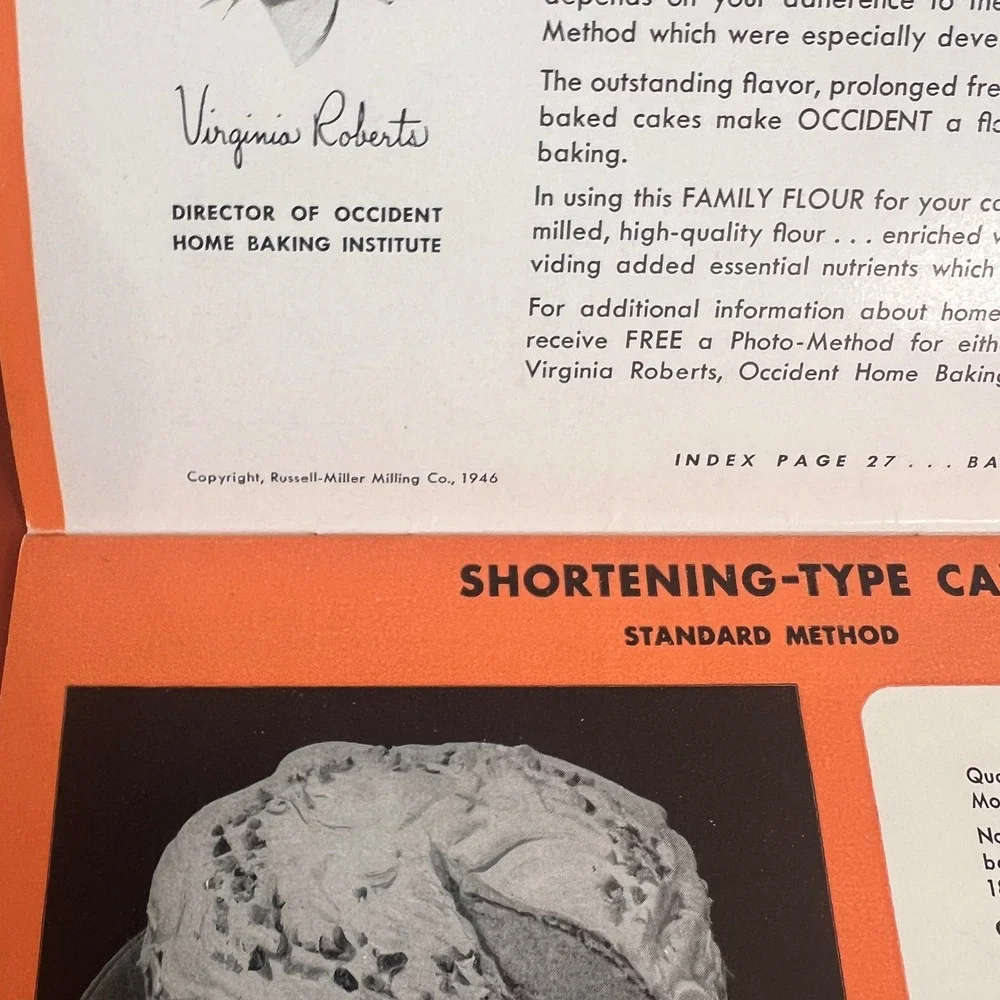 Vintage 1946 The Photo-Method For Cake Virginia Roberts Occident Flour Cookbook